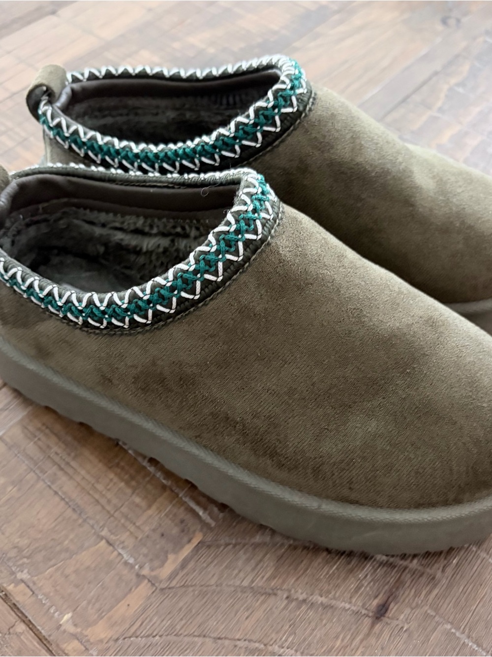 Women's Platform Olive Green Slip-On Faux Suede Clog